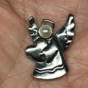 Vintage Ganz Faux pearl Angel Cherub Silver tone pendant